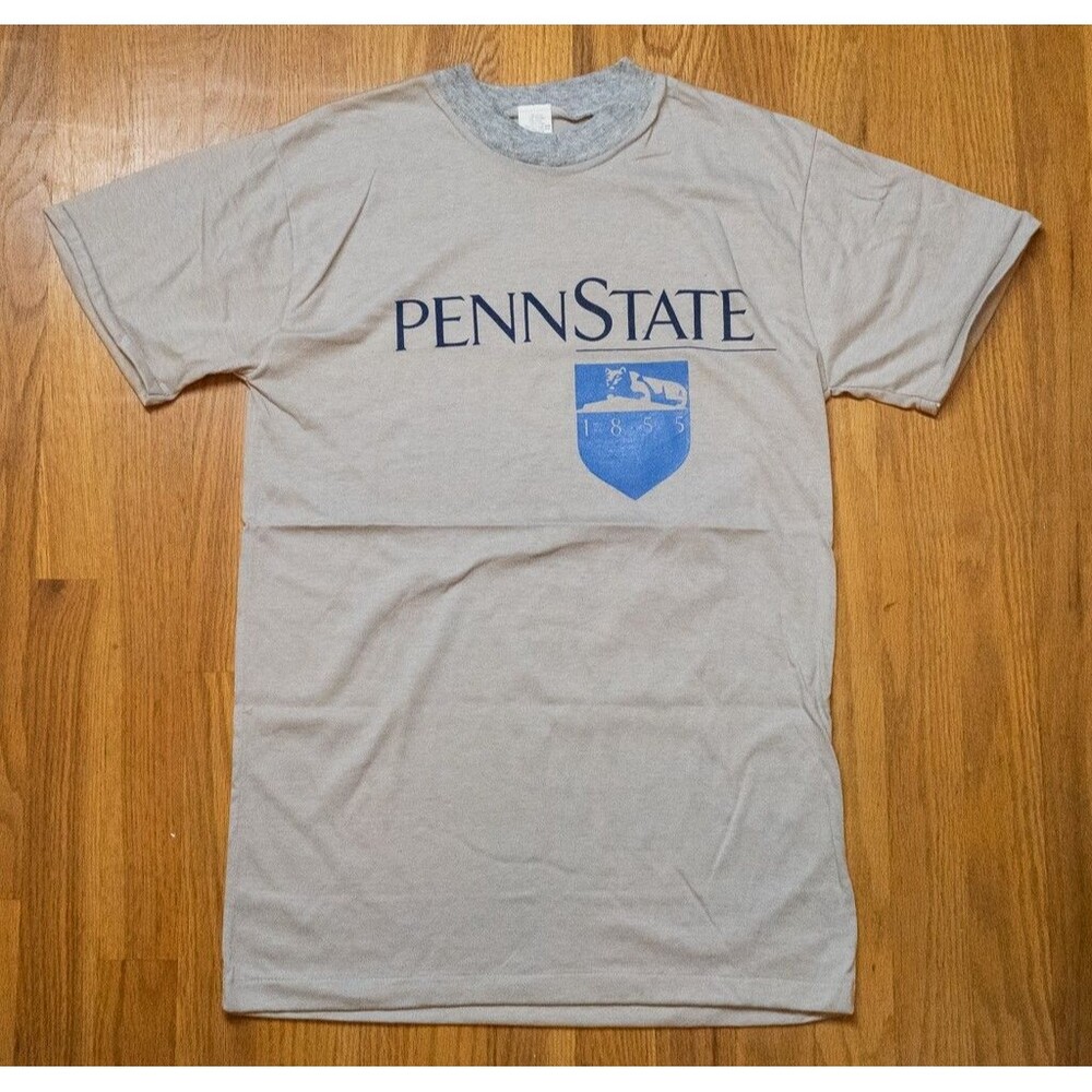 VINTAGE 80s Penn State Nittany Lions Shirt Men's Medium Slim Fit Ringer Tee USA